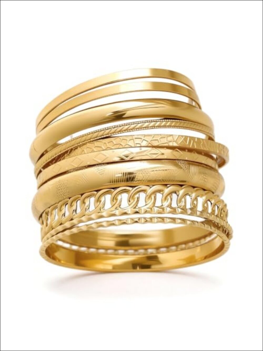 18K Gold Plated Bangle Bracelets Stackable Set Textured Layered